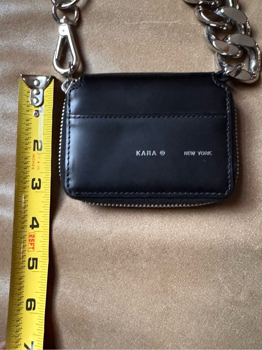 Kara New York Bike Wallet Black Leather Chunky Silver curb Chain Crossbody Bag - Picture 9 of 16
